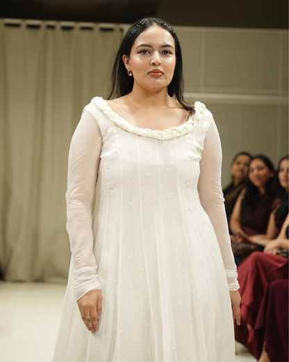 Ivory Braided Veil Anarkali Set