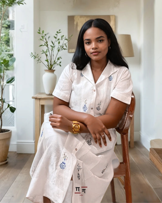 Indigo Bloom Embroidered Dress