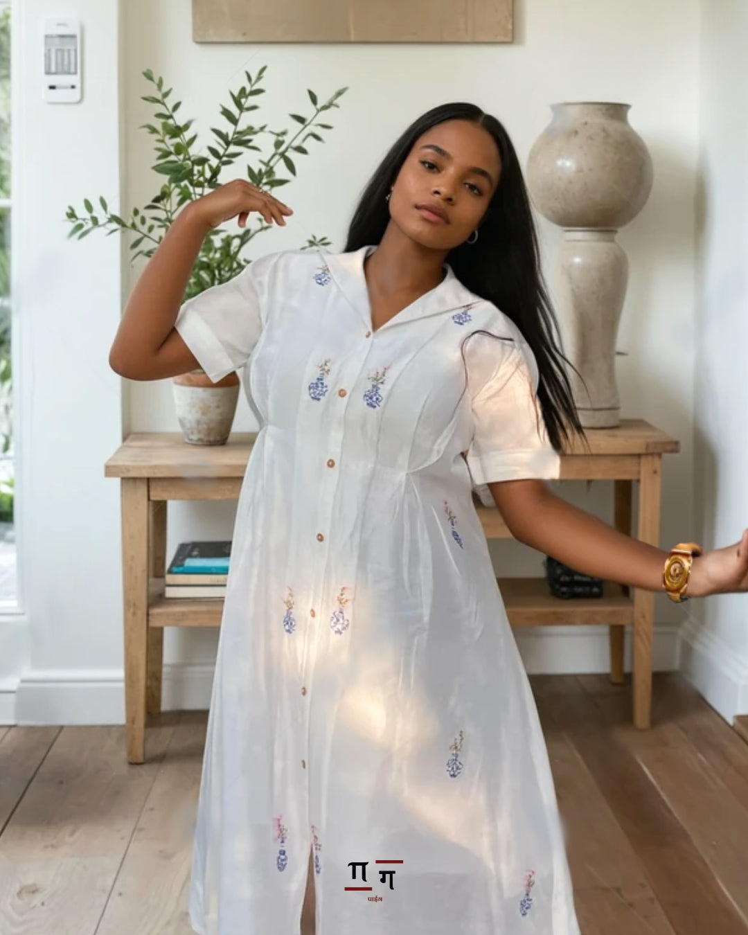 Indigo Bloom Embroidered Dress