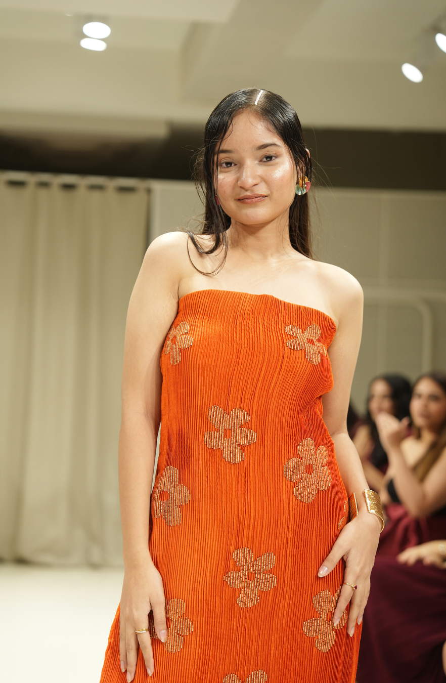 Orange Blossom – Floral Pintuck Silk Gown