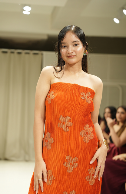 Orange Blossom – Floral Pintuck Silk Gown